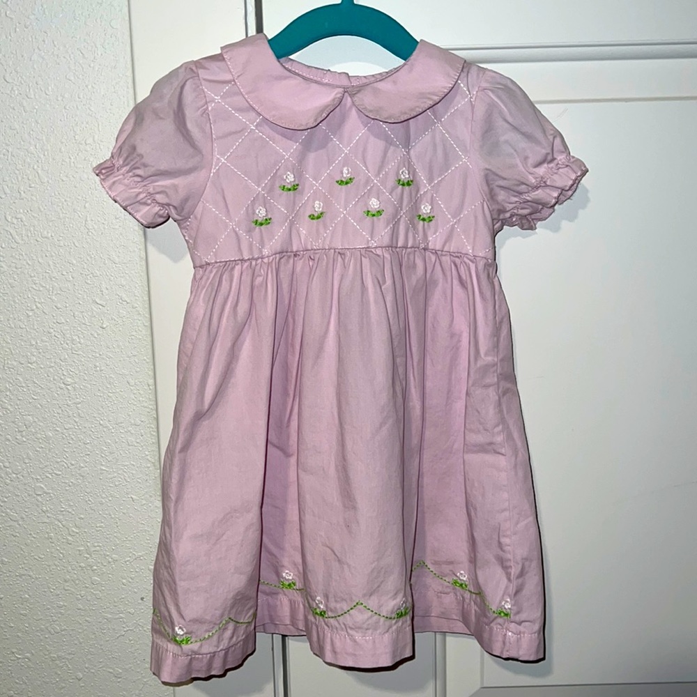 Lavender Embroidered Peter Pan Collar 100% Cotton Dress EUC Size 2T